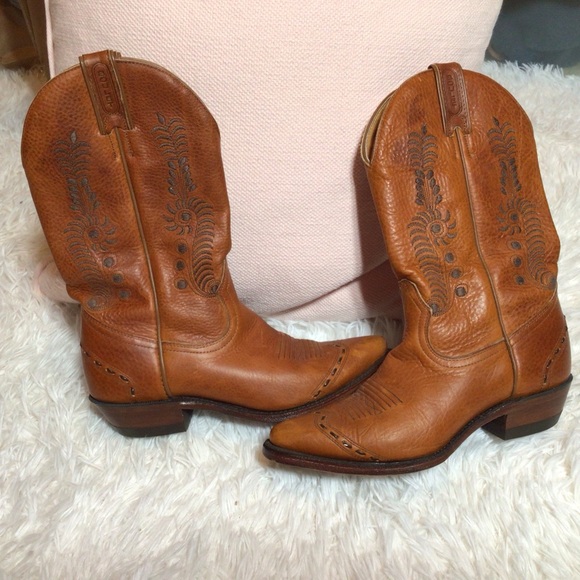 BOULET 6126 Cowboy Boots Canada Western 7.5 Tobacco Point Oval Tan Sexy Wide 7 - Picture 12 of 16